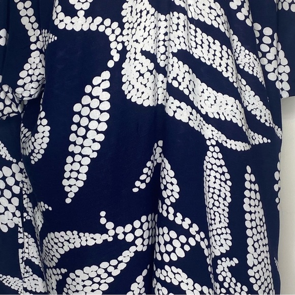 Mo Woman Abstract Print Casual Dress M Navy Blue White V-Neck Short Sleeves - Picture 5 of 14